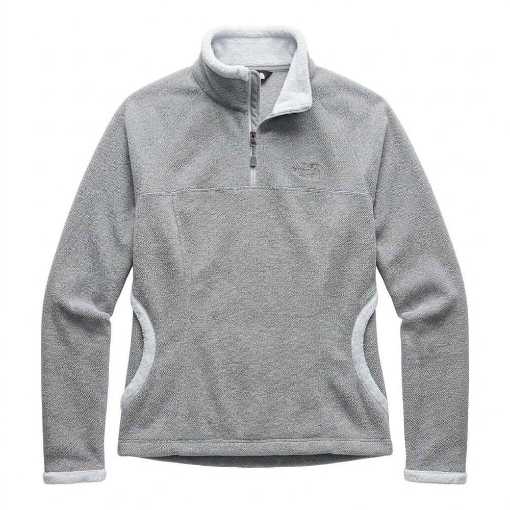 The North Face‎ TKA 200 Fleece Pullover Womens Medium Grey Sherpa Trim 1/4 Zip